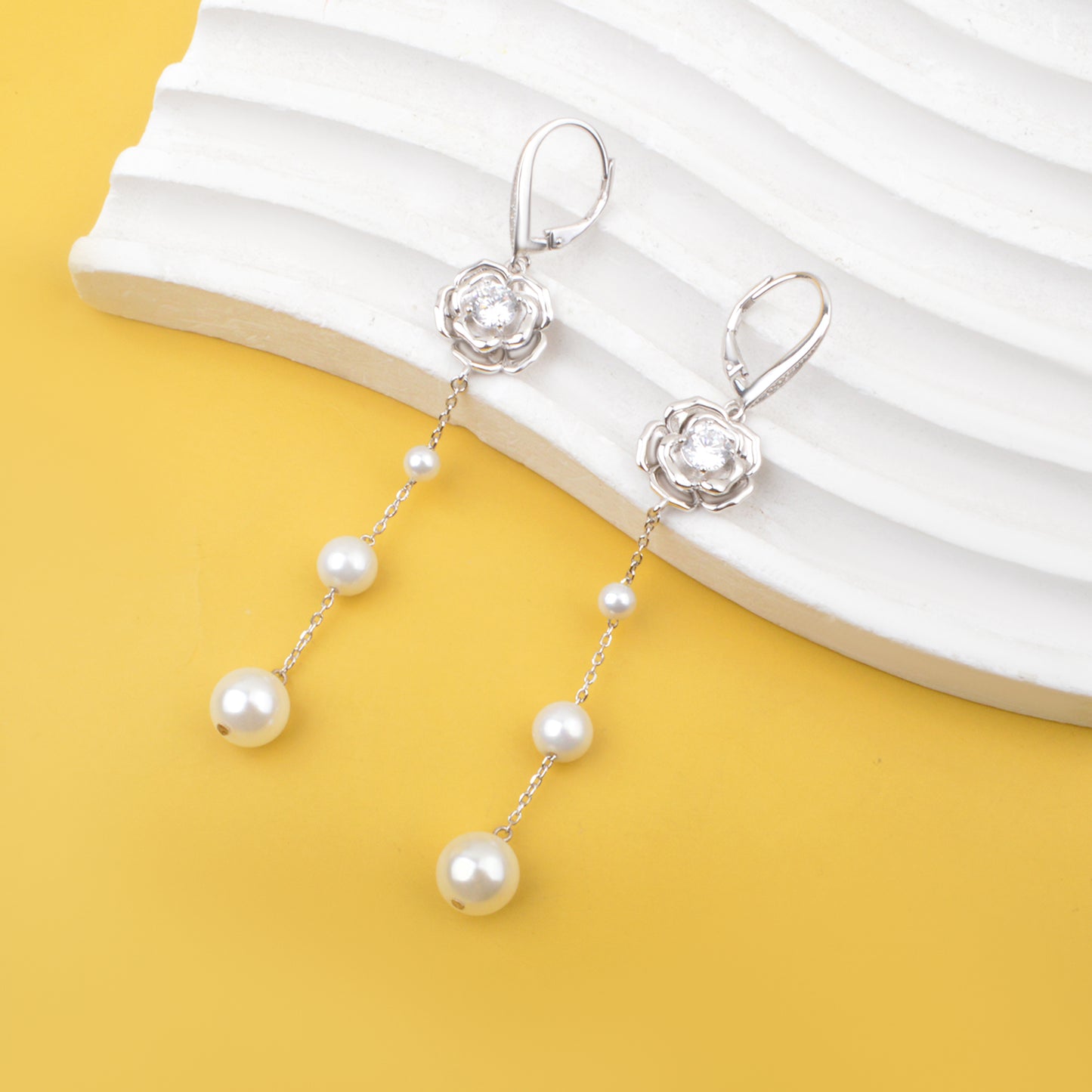 Sterling Silver Earrings for Women Flower & Pearls Pendant Silver Earrings Holiday and Birthday Gifts for Women and Her