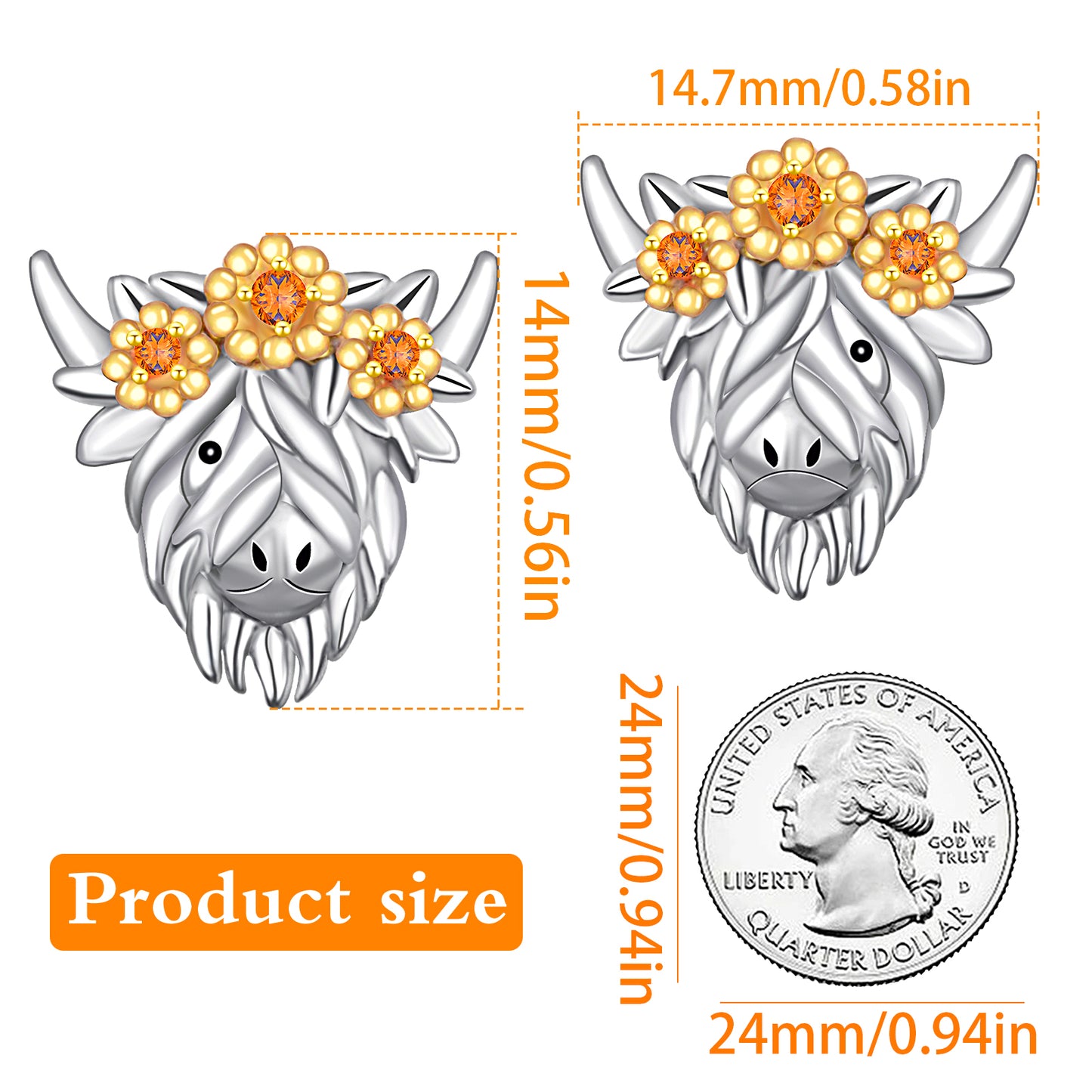 Sterling Silver Highland Cow Stud Earrings For Women Highland Cow Earrings Wearing Flower Garlands For Her Excellent Animal Jewelry Gift For Mom Wife Her