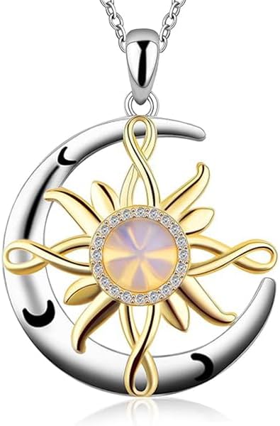 Sun and Moon Necklace Sterling Silver Necklace for Women with Moonstone and Infinity Sign Great Gift for Her