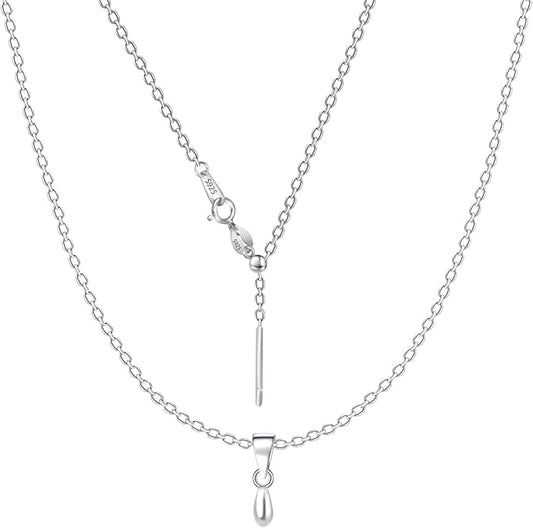 Sterling Silver Necklace for Women 14 inch to 18 inch Adjustable Length Silver Chain with Bail (Silver)