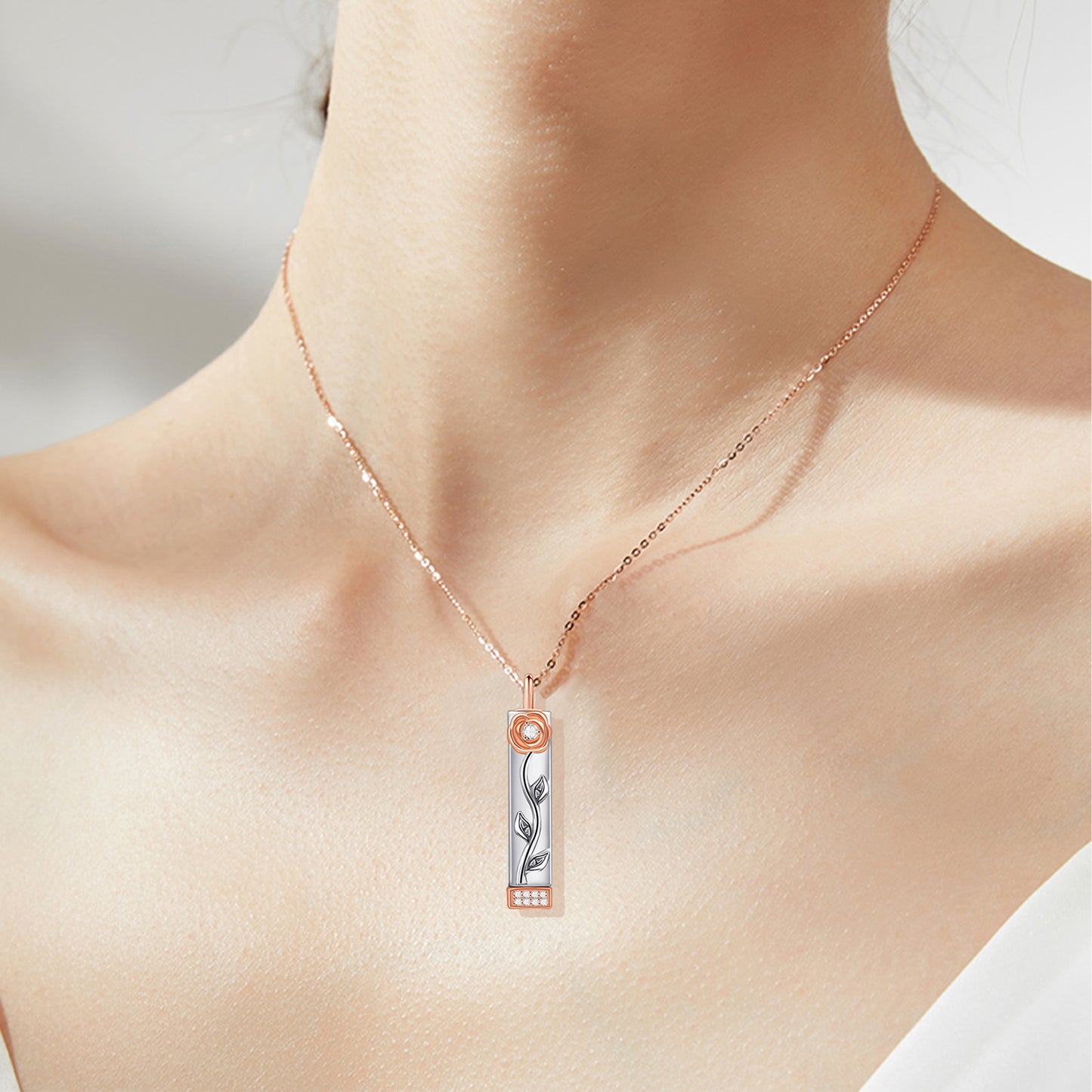 I Love You Necklace Rose Gold Sterling Silver Bar Necklaces for Women with Flower Hidden Message Necklace