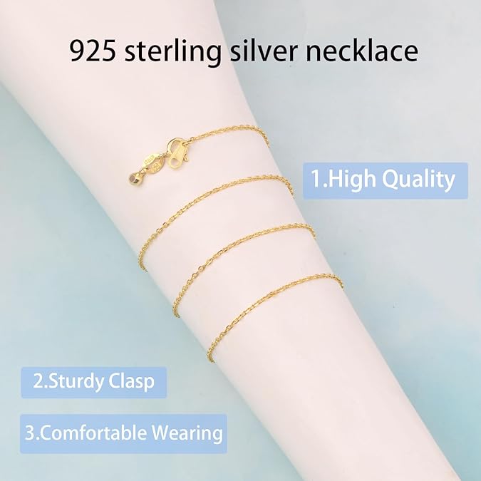 Sterling Silver Necklace for Women 14 inch to 18 Inch Adjustable Length Silver Chain with Bail (Gold)