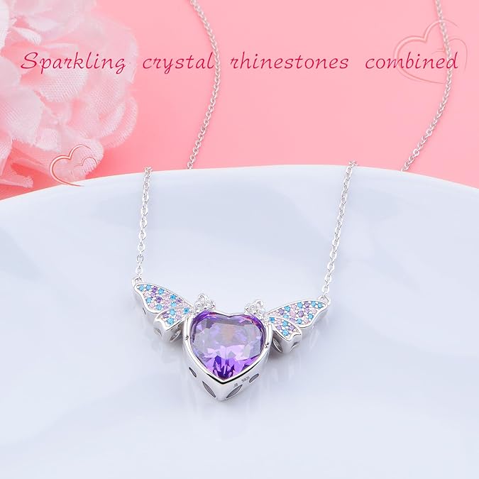 Sterling Silver Necklace for Women Heart Necklace with Butterfly Necklace for Women