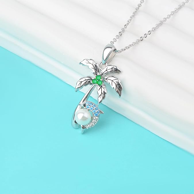 Dolphin Coconut Necklace 925 Sterling Silver Dolphins Necklaces for Women Wife Mother