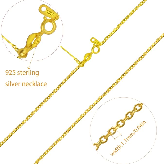 Sterling Silver Necklace for Women 14 inch to 18 Inch Adjustable Length Silver Chain with Bail (Gold)