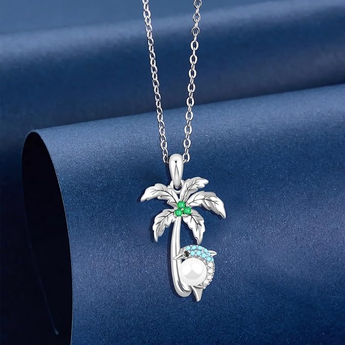 Dolphin Coconut Necklace 925 Sterling Silver Dolphins Necklaces for Women Wife Mother