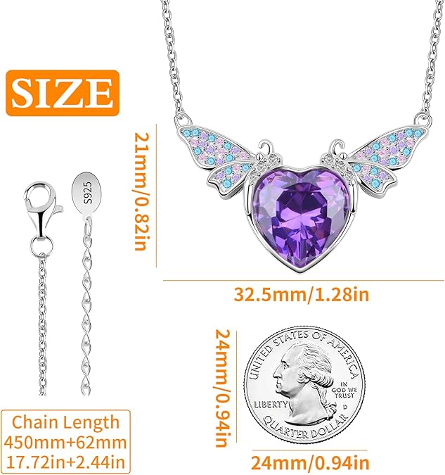 Sterling Silver Necklace for Women Heart Necklace with Butterfly Necklace for Women