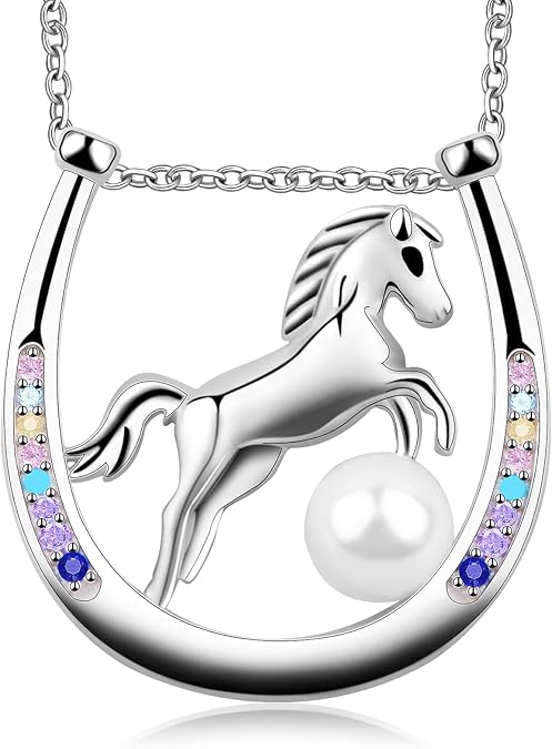 Horseshoe Necklaces for Women 925 Sterling Silver Good Lucky Cowgirls Horse Horse Pearl Necklace Jewelry Birthday Christmas for Mother Women