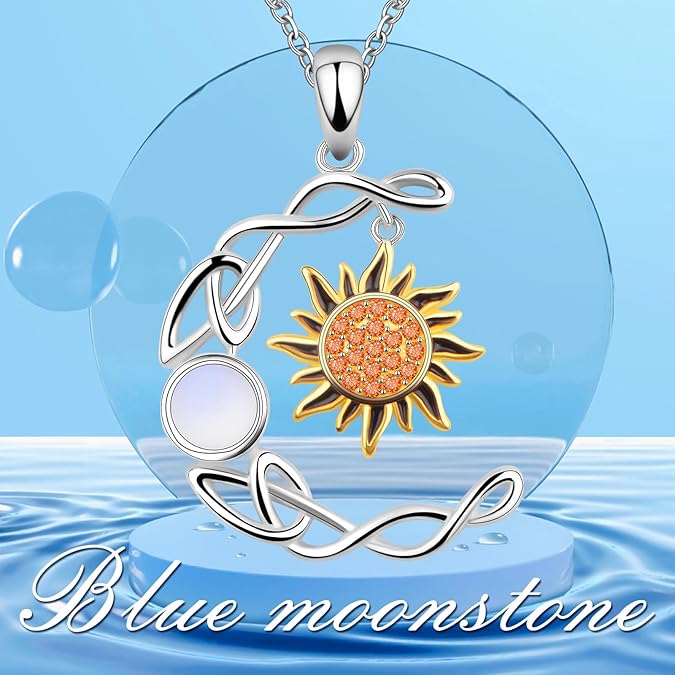 Sterling Silver Necklace for Women, Moon and Sun Pendant Necklace Wife's Holiday Gifts, Mom Birthday and Mothers Day Gifts, Sterling Silver Jewelry for Women, Graduation Gifts for Her