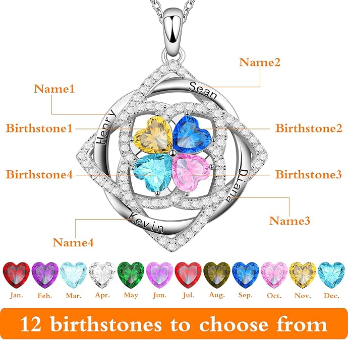 Necklaces for Women Sterling Silver neckalace with 4 Birthstone Women’s Jewelry Diamond Customized Pendant Necklace Ideal Gifts for Women Mom Wife Friend Sister Her