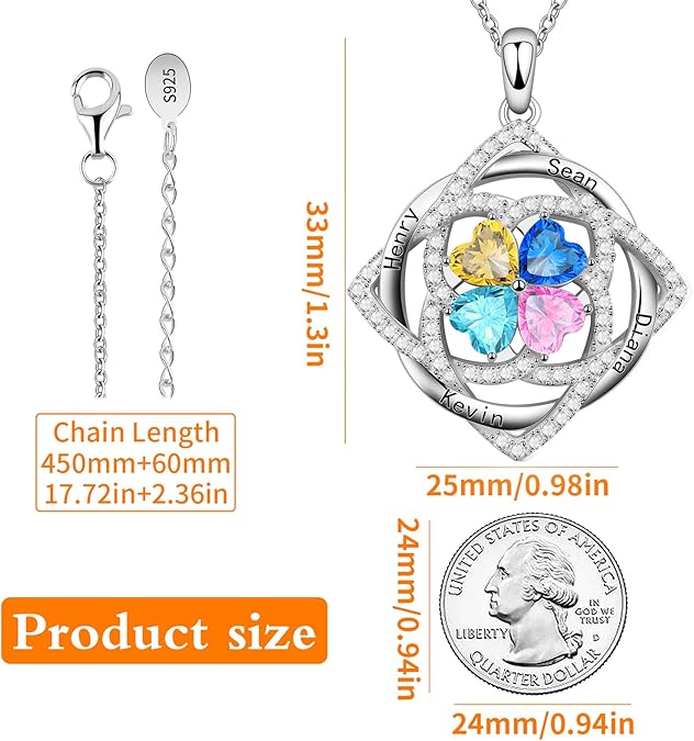 Necklaces for Women Sterling Silver neckalace with 4 Birthstone Women’s Jewelry Diamond Customized Pendant Necklace Ideal Gifts for Women Mom Wife Friend Sister Her